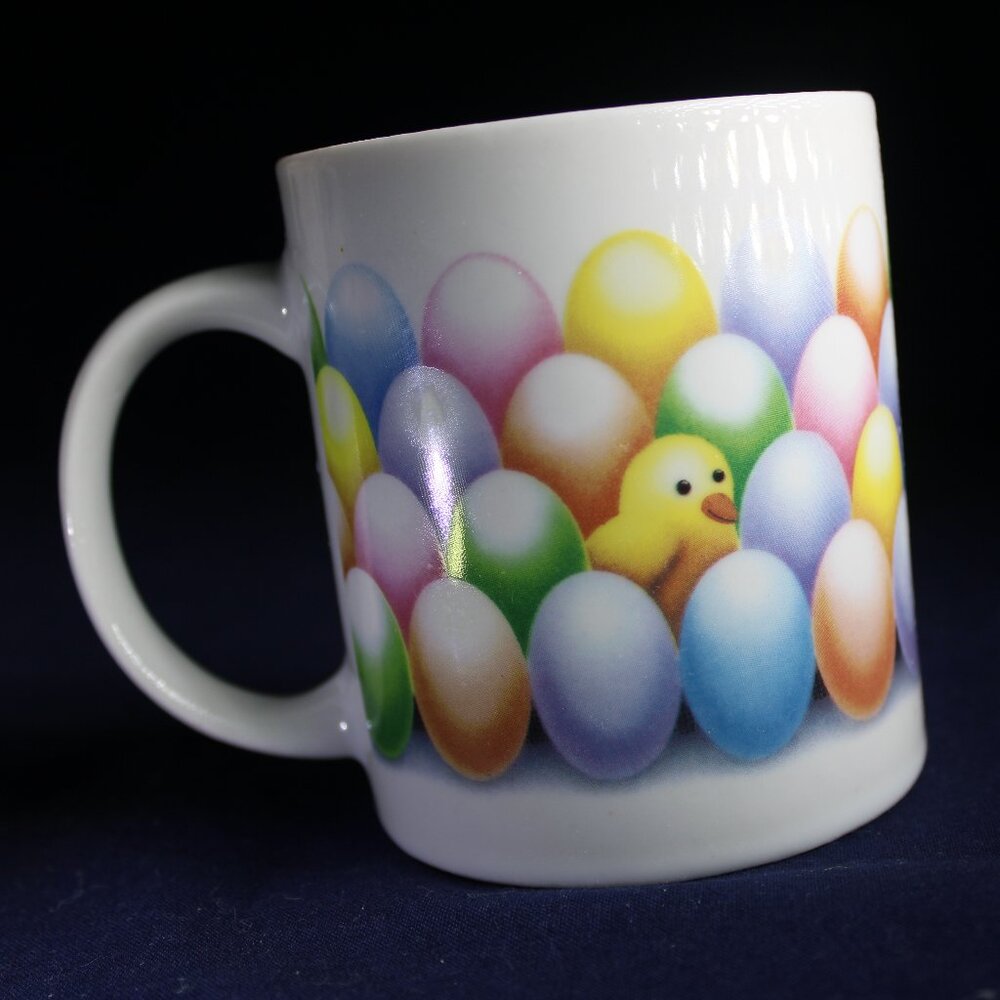 Chicks Play Hide-&-Seek Among Dyed Eggs on Colorful Easter Mug by Houston Foods